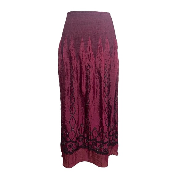 Lapis Convertible Skirt Dress Burgundy Beaded Sequin Whimsigoth Boho Smocked - Picture 2 of 10